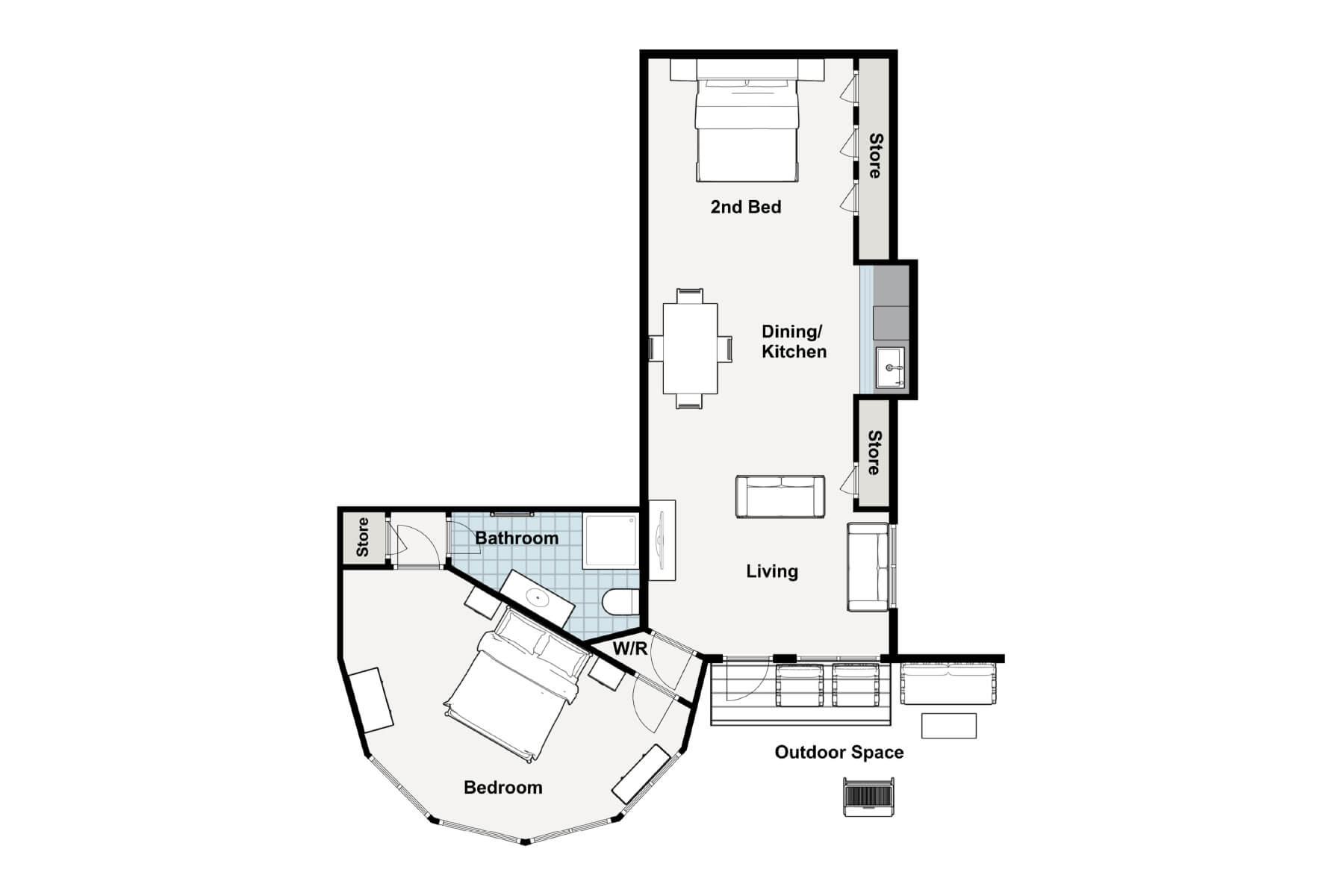 Example floor plan: one-bedroom apartment at Lake Taupō